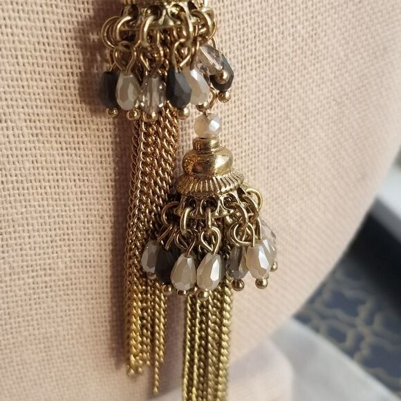 Beaded Tassel Long Statement Necklace in Gold - Picture 2 of 5